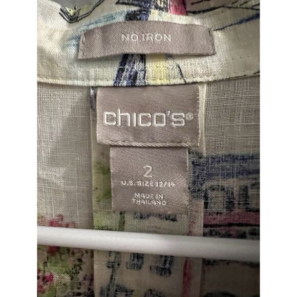 Chicos No Iron French Quarter Travel Linen Button Up Blouse Sz 2-12/14 - Picture 3 of 5